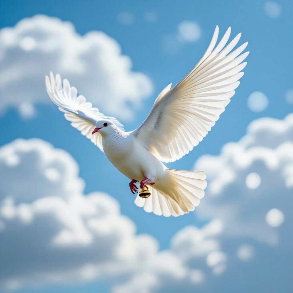 White Dove Soaring Through Blue Sky