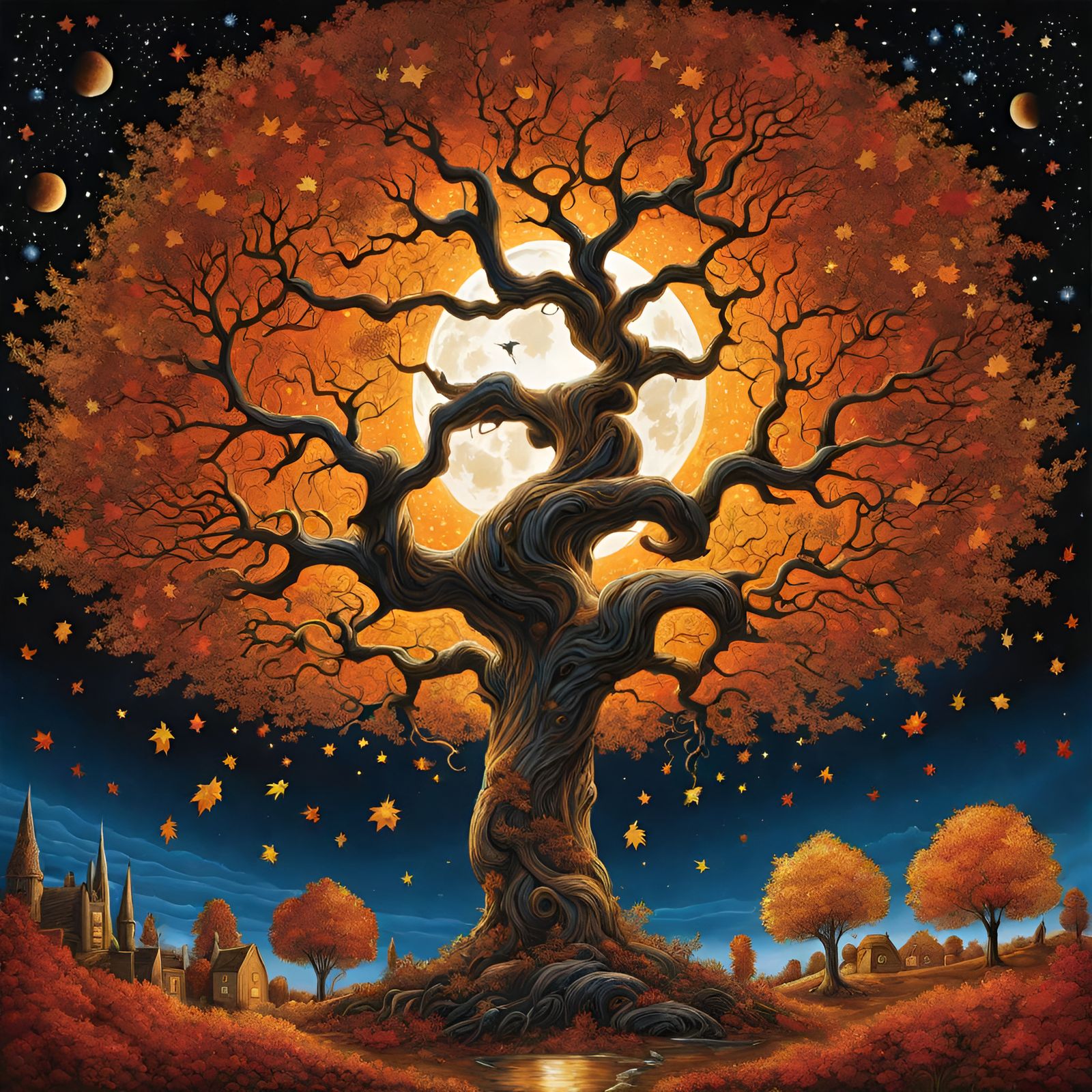 Harvest Moon Oak Tree, Autumn Leaves Fall: The Changing of the Seasons (SDXL 1.0)  by @BlakeRaven