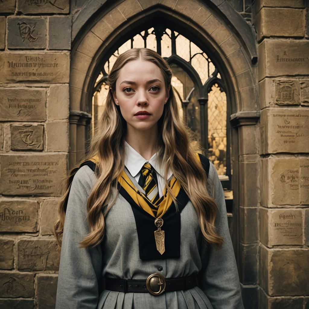 Amanda Seyfried as a Hufflepuff at Hogwarts school of witchcraft and wizardry