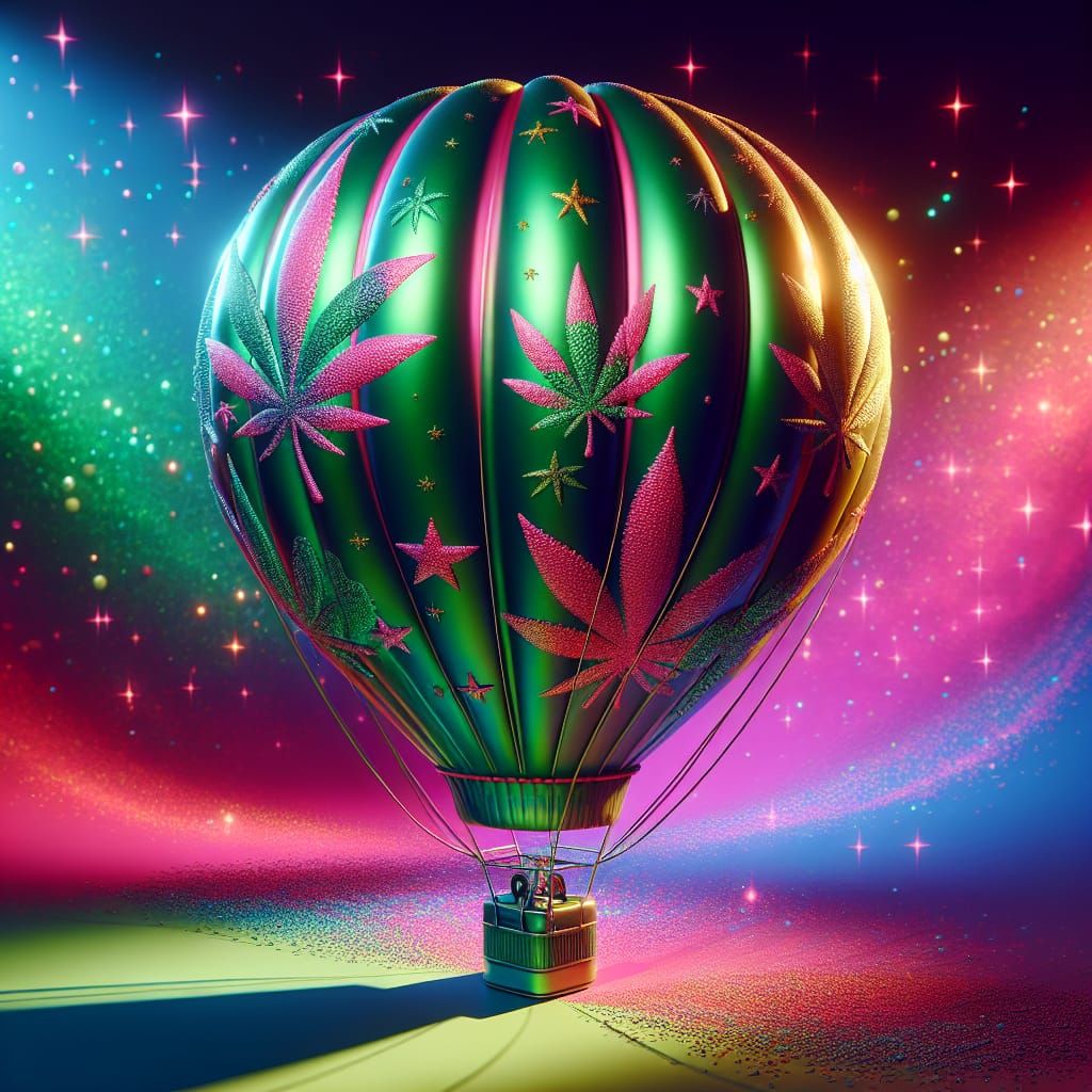 realistic green and pink colored hot air balloon with marijuana pattern ...