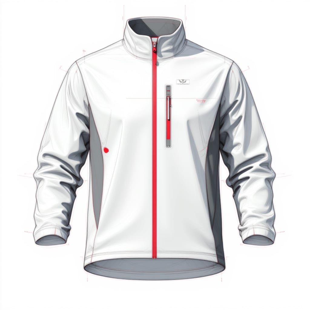 <lora:designsketch:1.0> designsketch breathable running jacket in top-down orthographic view, clean pen linework with seam mapping, light-g...