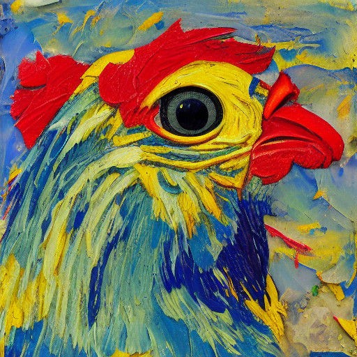 Gritty Antique-Style Chicken Portrait with Impasto Brush Str...