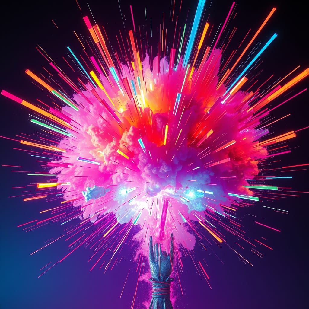 Vibrant Futuristic Explosion in Neon Hues