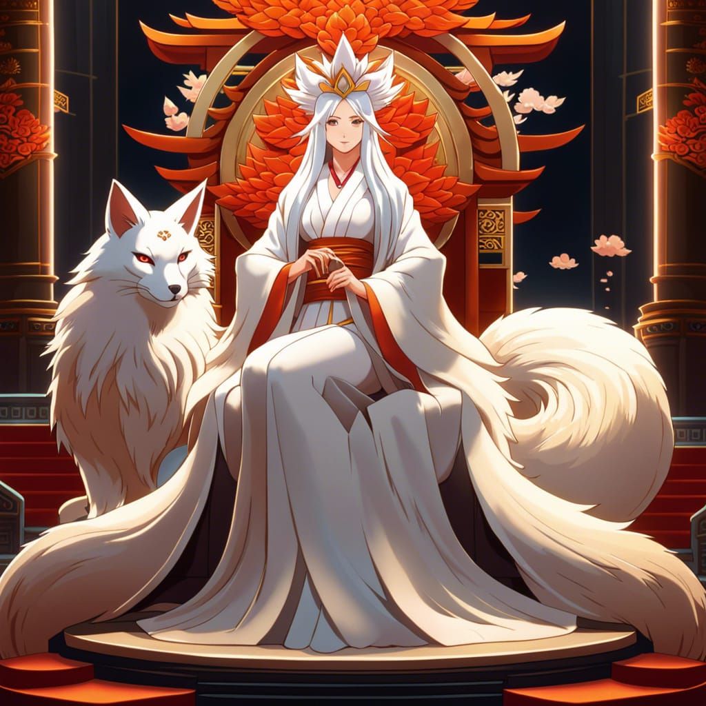 AI Art Generator: Anime female kitsune black and white hair fox girl anime  artwork