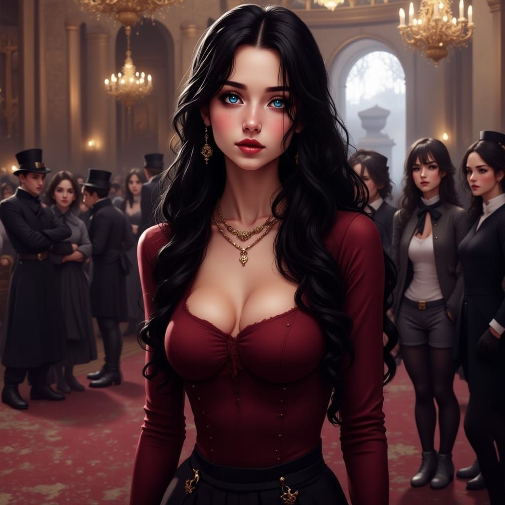 Mafia Princess with Black Hair and Blue Eyes in Anime Style