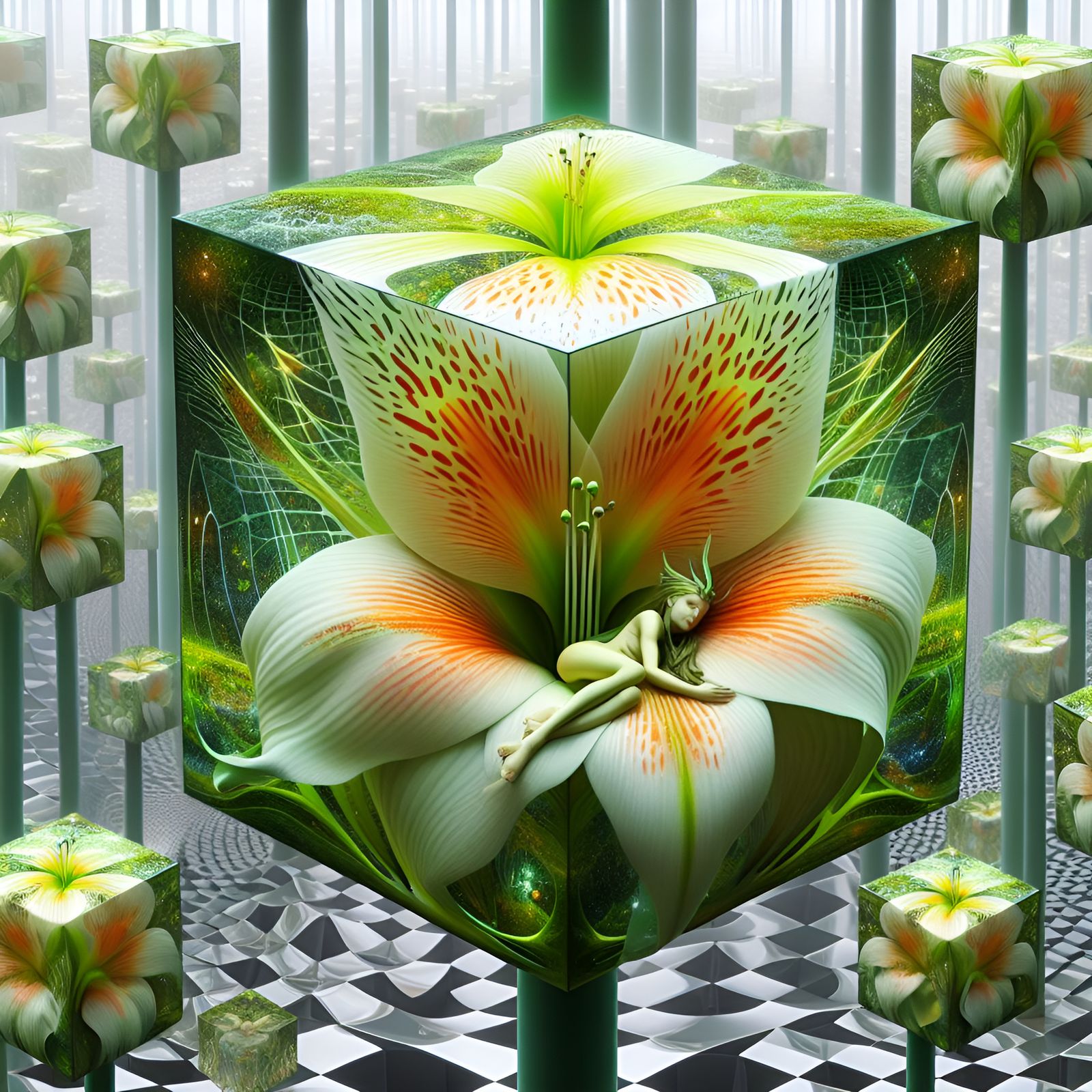 Fairy sleeping in a cube