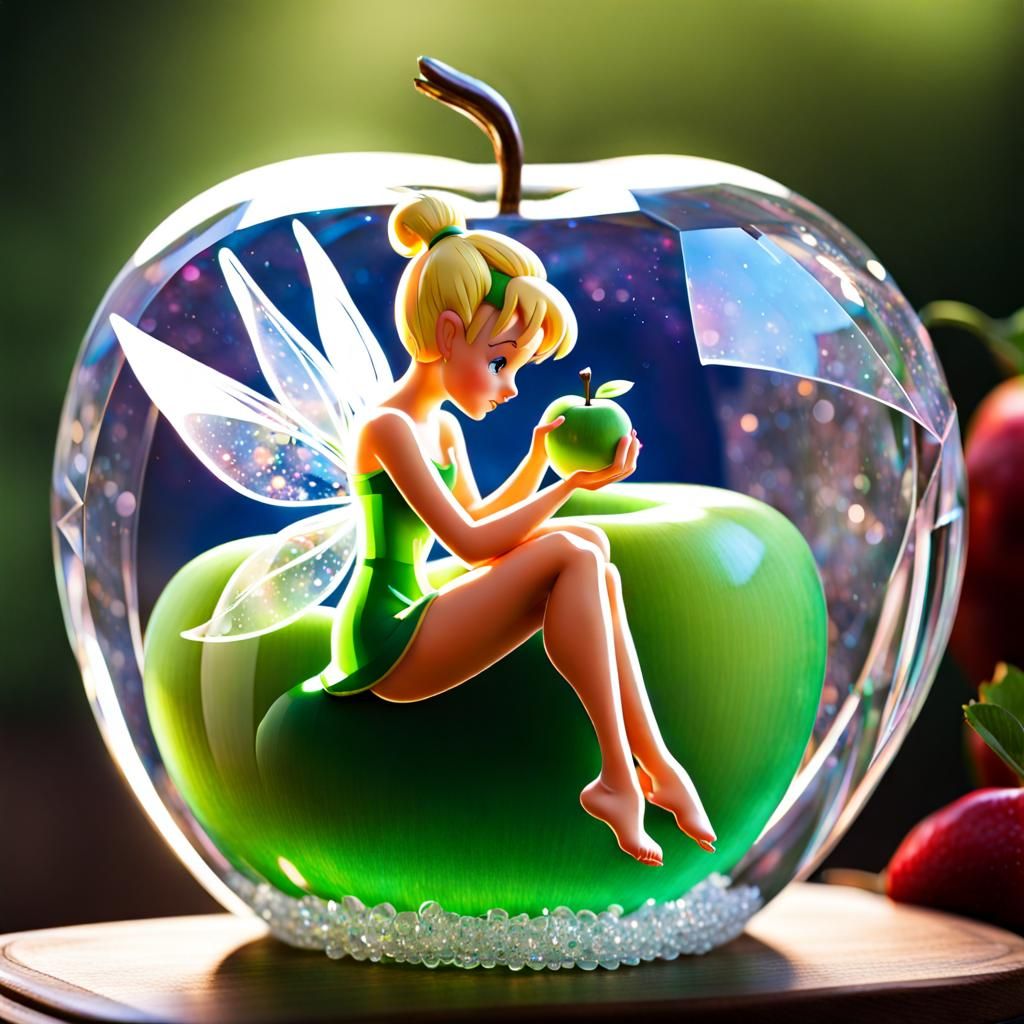 Crystal apple, Tinkerbell sitting inside,