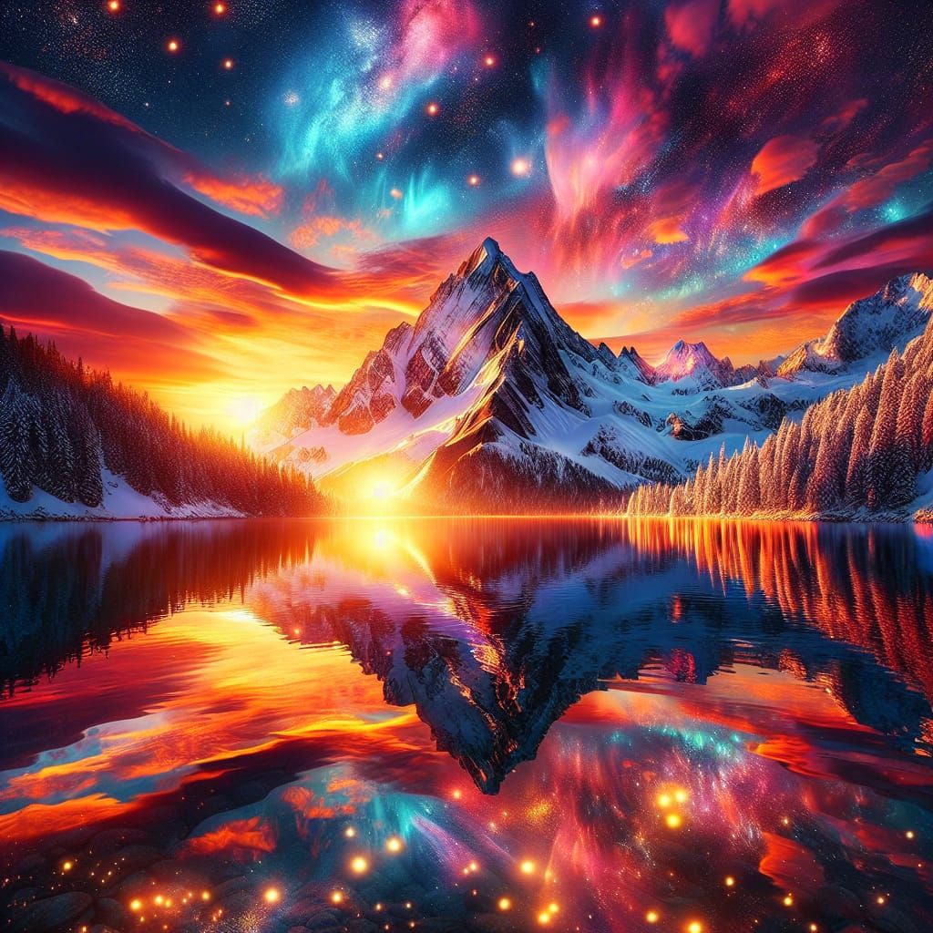 an amazing stunning sunset on a beautiful snowy mountain  by @Thy_2107