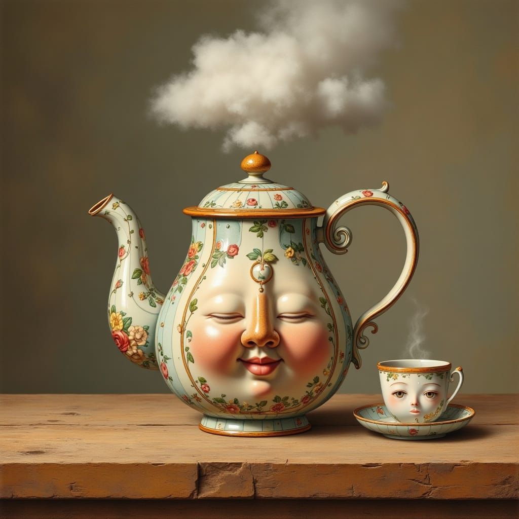 Whimsical Ceramic Teapot with a Grinning Face