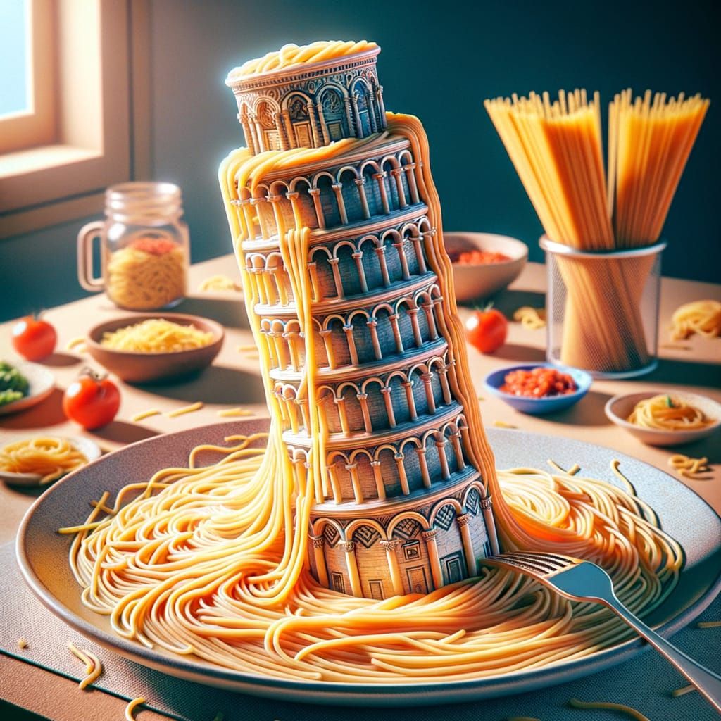 Leaning Tower of Spaghetti: Manga-Style Cinematic Still