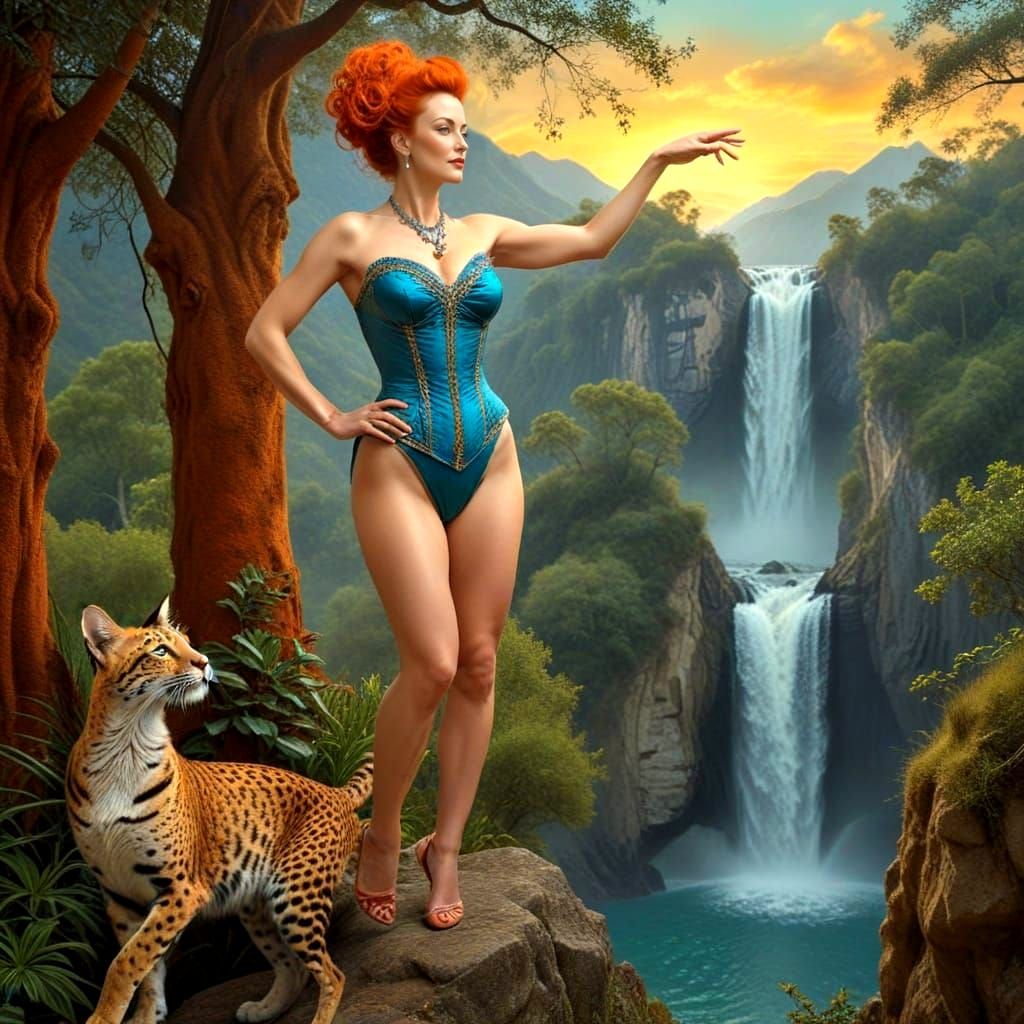 Dynamic Portrait of Woman in Surreal Fantasy Scene