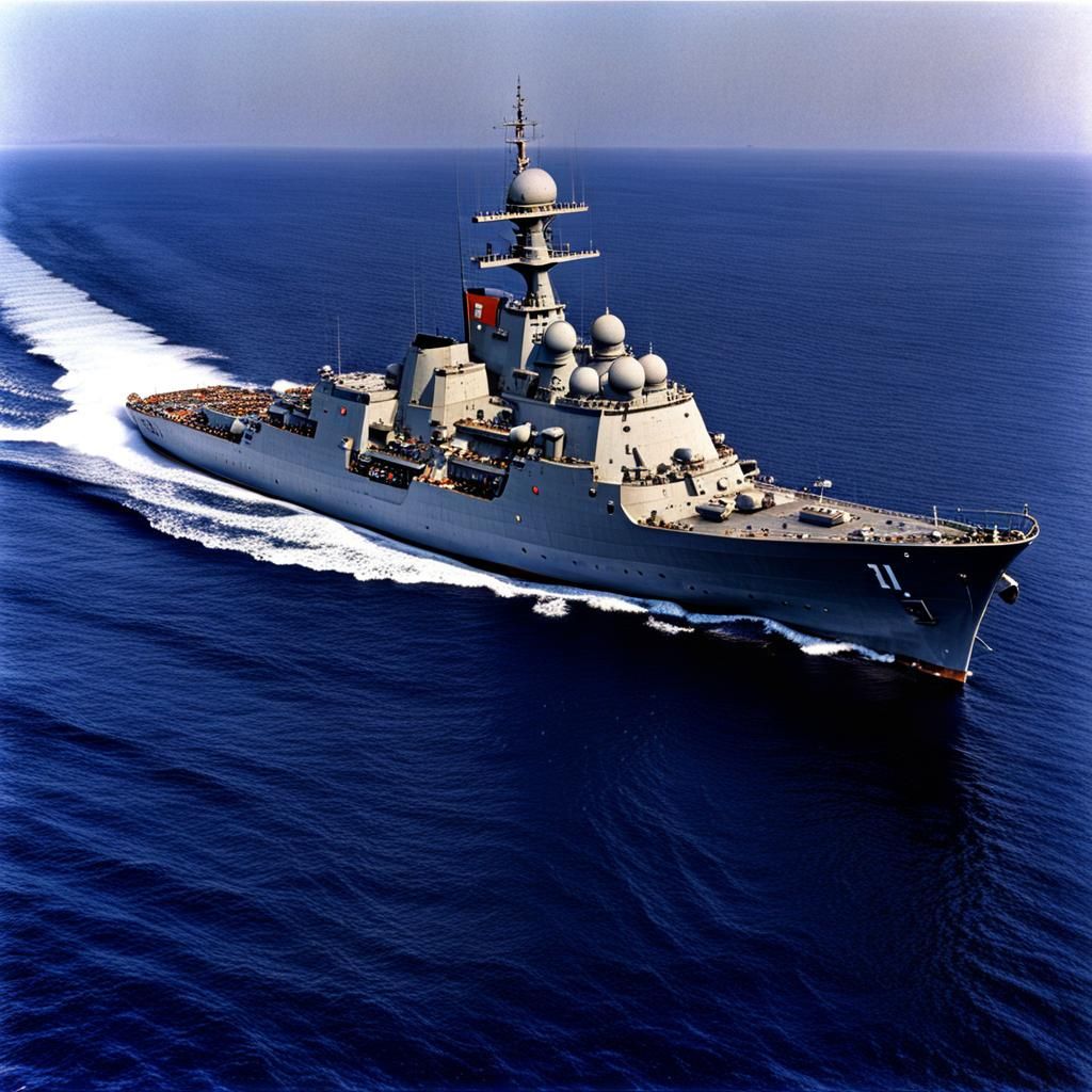 Powerful Turkish warship off the coast of Patmos, April 1982.