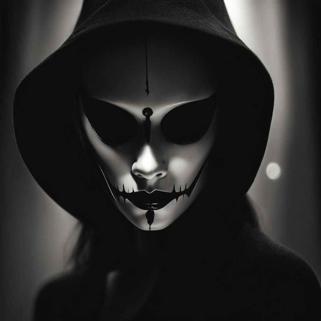 Girl with Death Mask (She Plays Alone) in the style of Casey Baugh AI