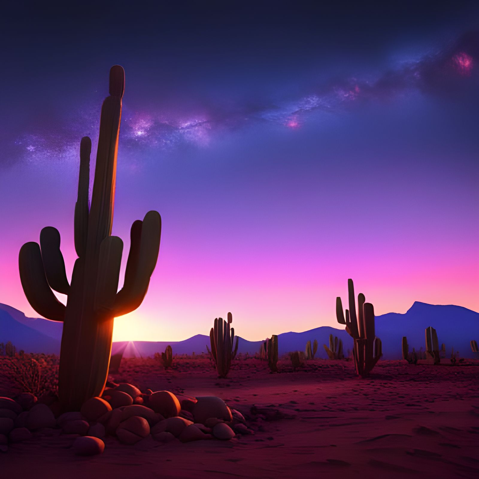 Desert cacti at night AI Generated Artwork NightCafe Creator