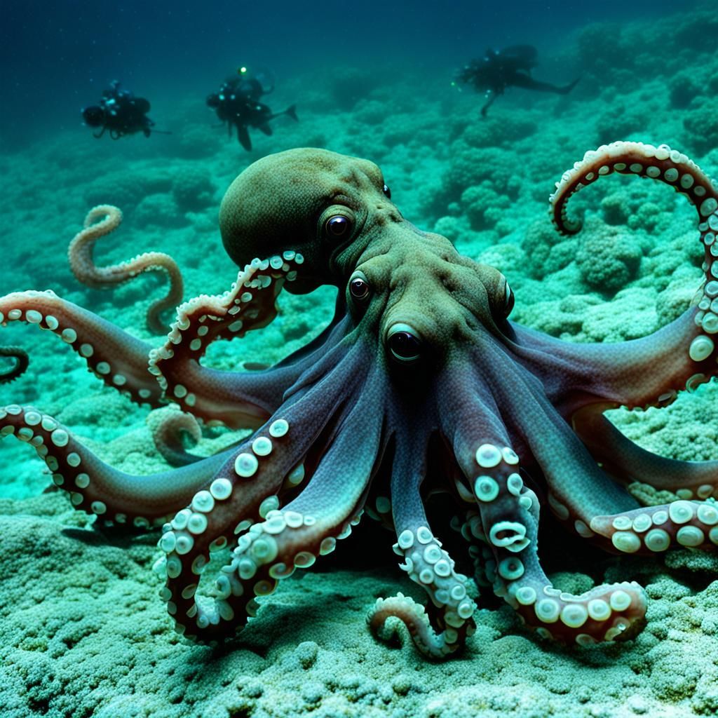 Lion-Octopus Hybrid Creature with Long Tail
