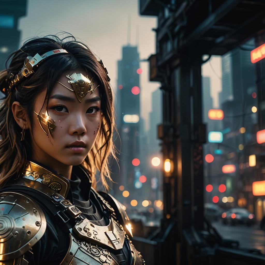 Neon Future: Girl in Japanese Armor