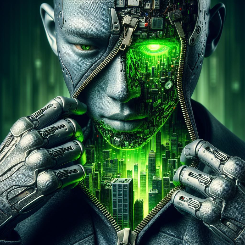 an zipper on his face