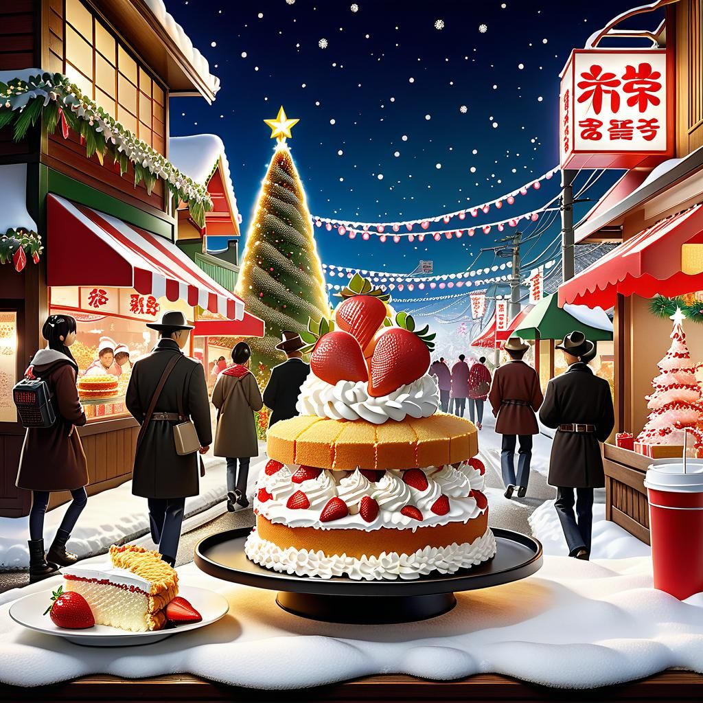 Japanese Christmas scene blending Japanese and Western traditions