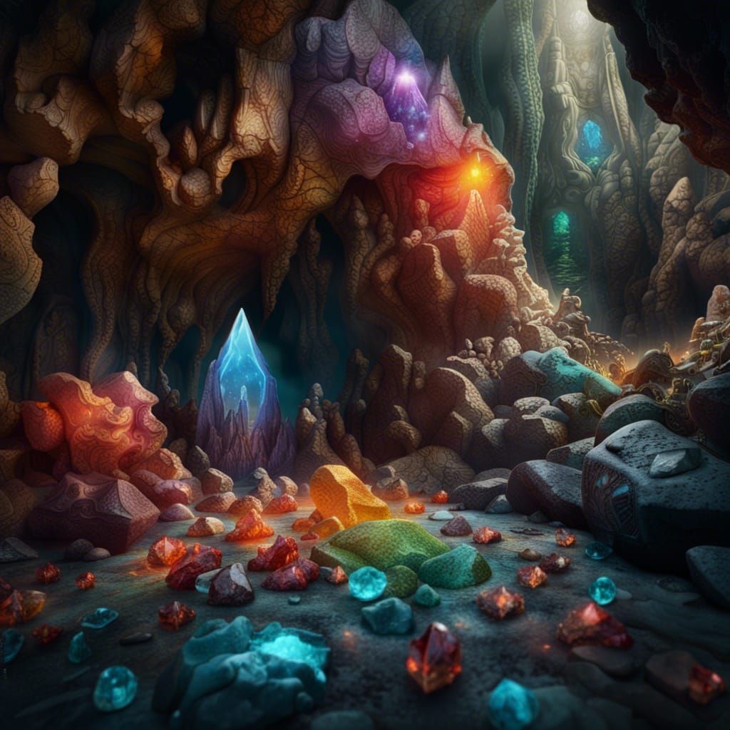 Colorfully crystals in a cave.