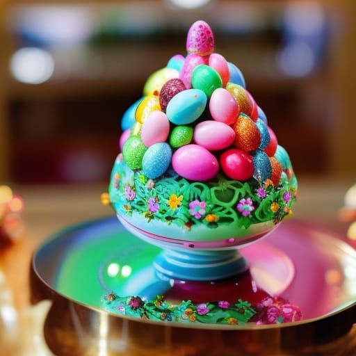 Easter decorated egg  on an ornate pedestal