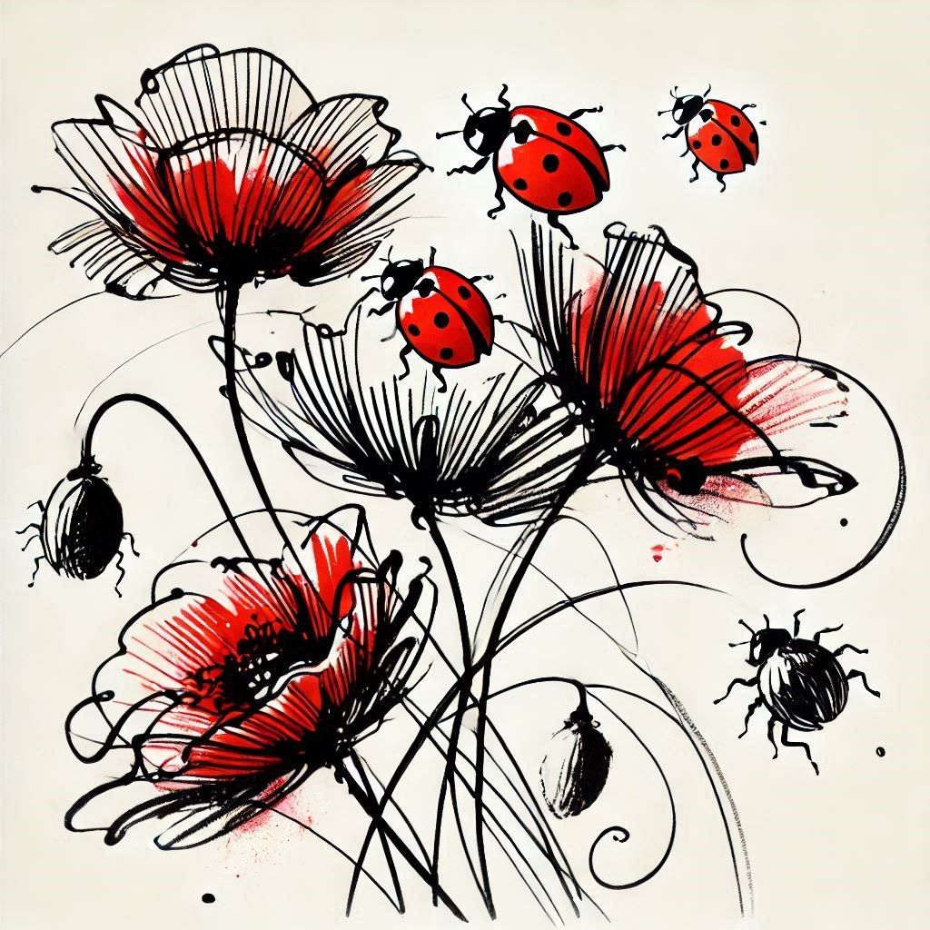 ladybugs on poppies