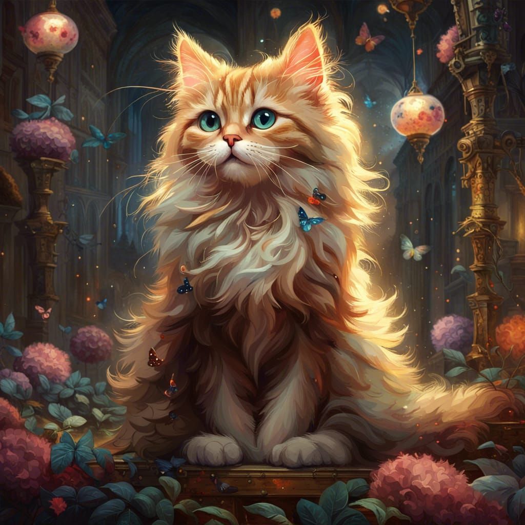 cute fluffy cat, whimsical, fairy, full body portrait,  adorable,  fancy, cute,  digital art, photorealistic, ...  by @undefined