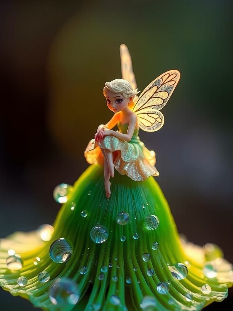 Fairy on Emerald Mushroom in Whimsical, Hyper-Realistic Styl...