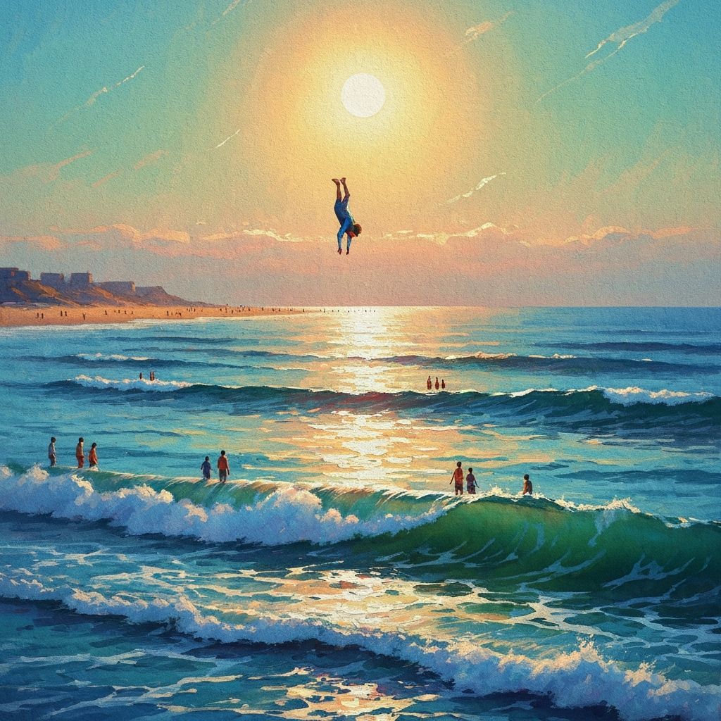 Vibrant Seascape with Descending Figure, Gouache and Waterco...