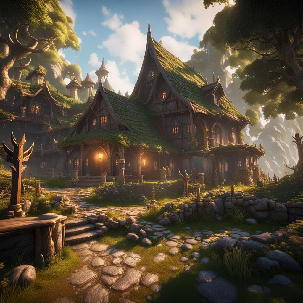 Elven Home in 3D Game Cinematic Style