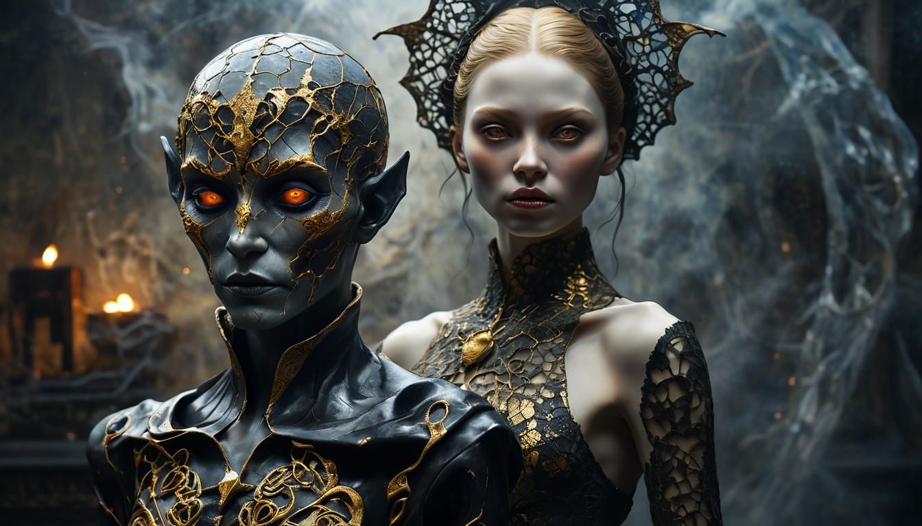 Surreal Vampire Sculpture with Glowing Eyes