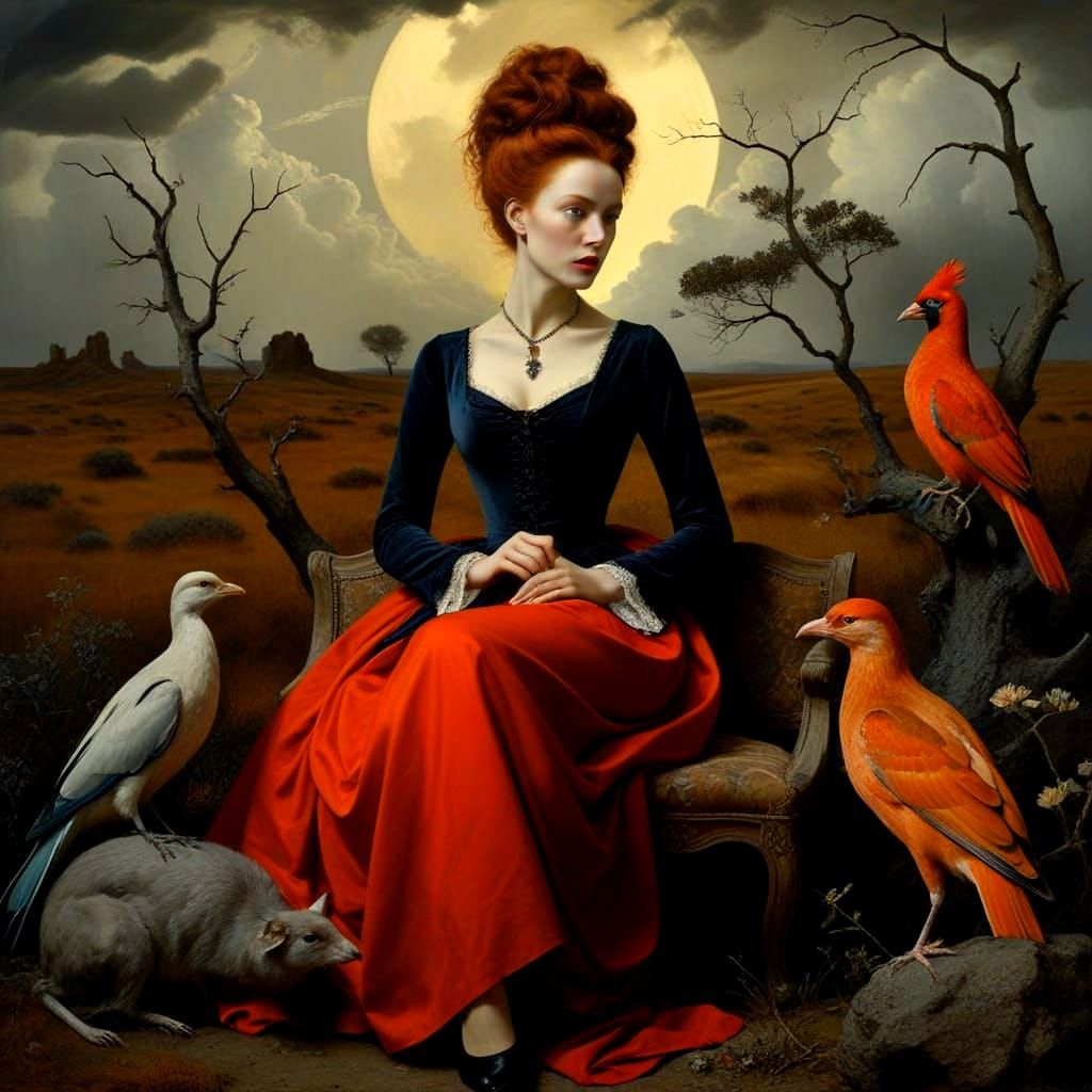 Ethereal Gothic Beauty in Desolate Stormscape