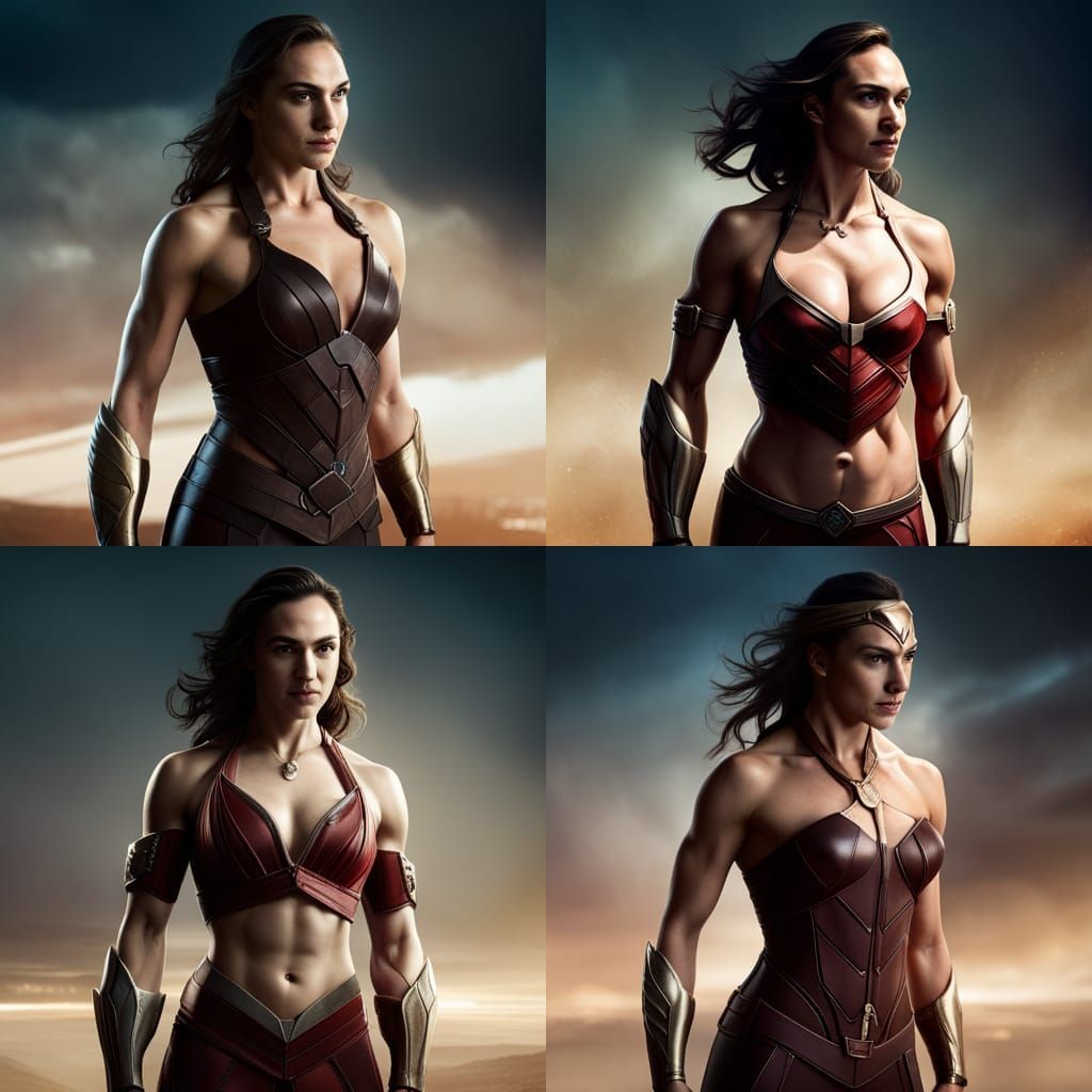 Muscular musculine buff woman Gal Gadot with big biceps musc...