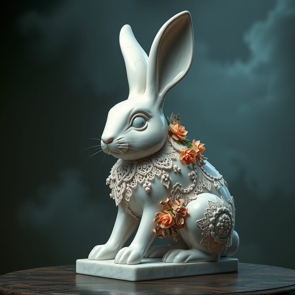 white marble rabbit sculpture  by @JackOmori