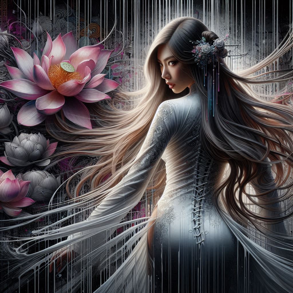 Mysterious chinese woman with  fitted dress