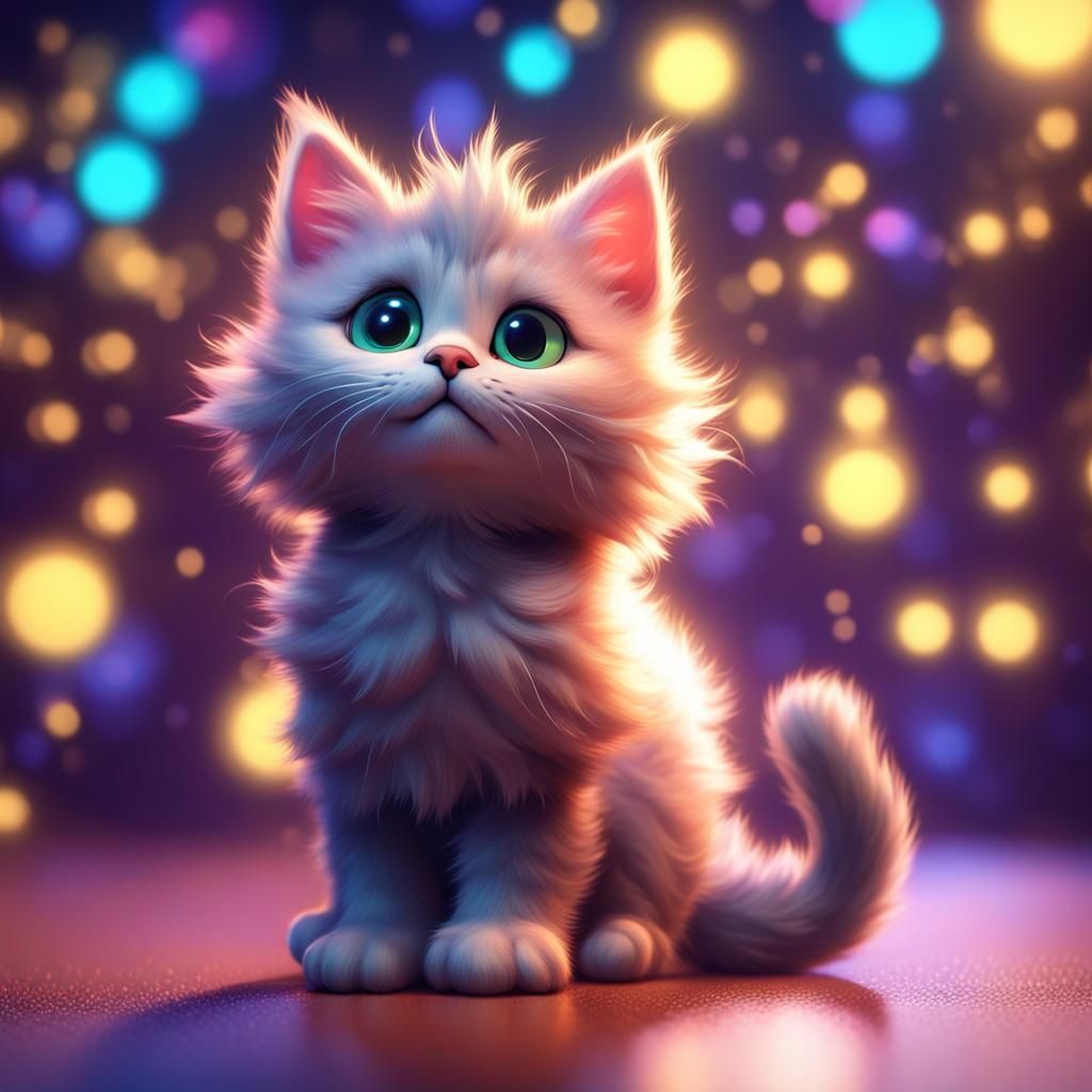 Fluffy kitten stars night