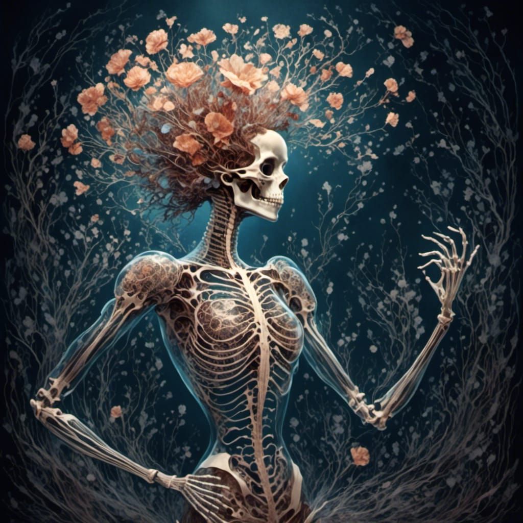 Dancing Skeleton Lady in Cinematic Style