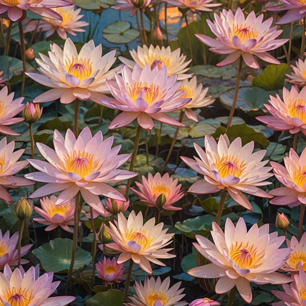 Lush Floral Explosion at Sunset: Impressionist Style