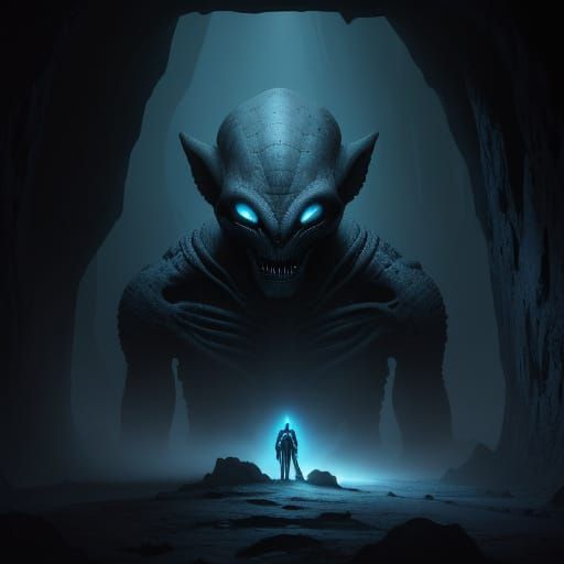 Surreal Alien in Dark Cave - Dark Fantasy Concept Art