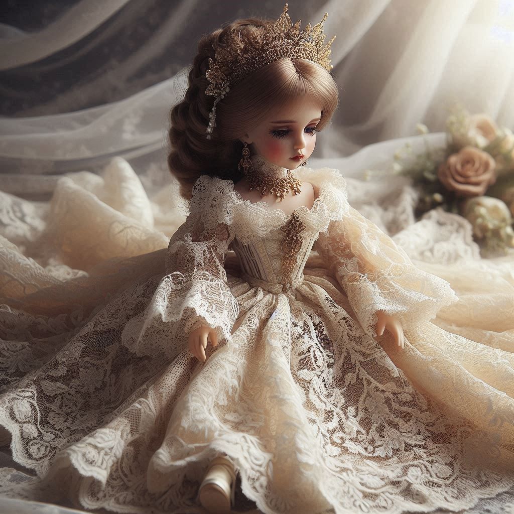 Old doll in lace dress