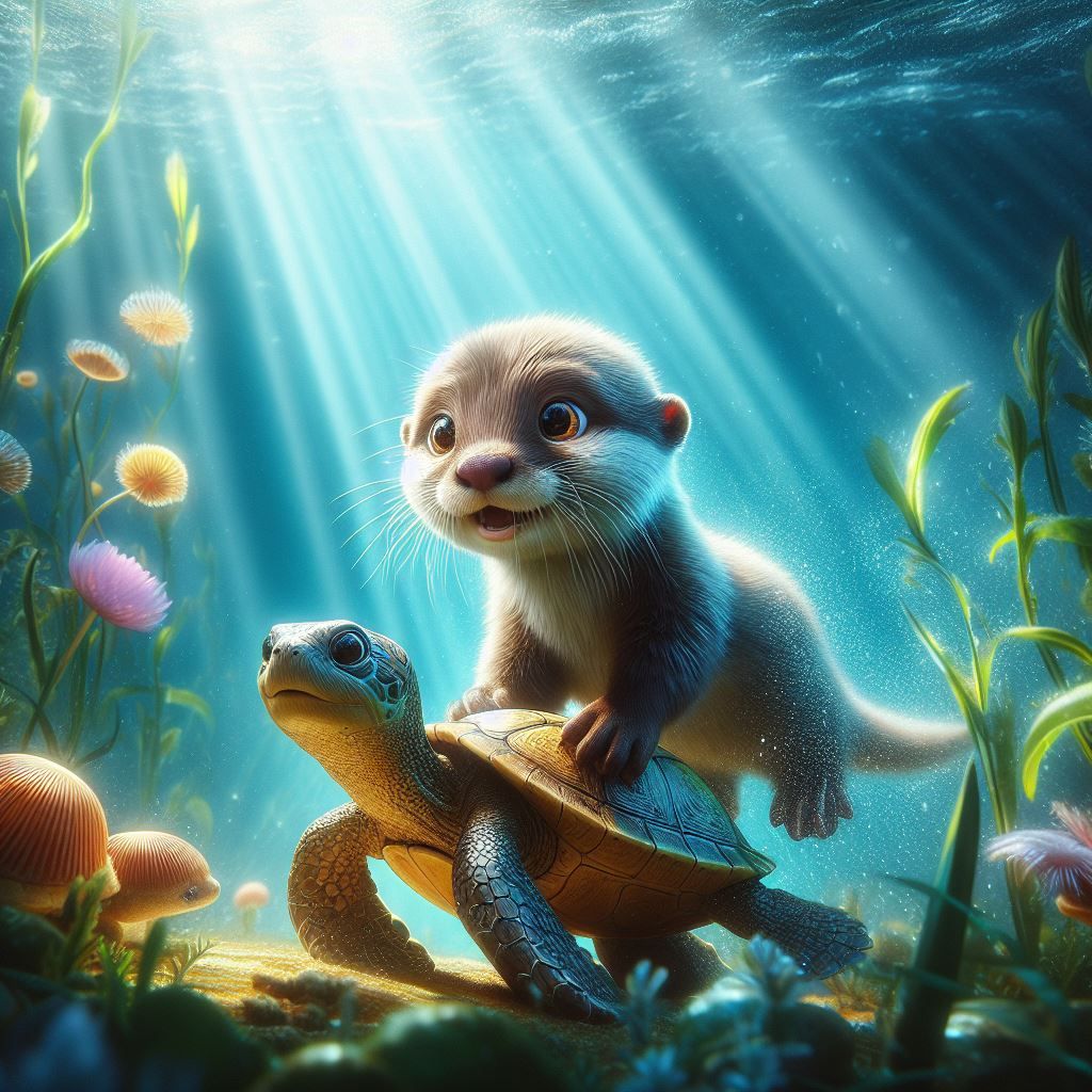 Otter und schildkröte haben Spass