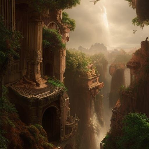 Epic Maximalist Digital Painting with Dramatic Atmosphere