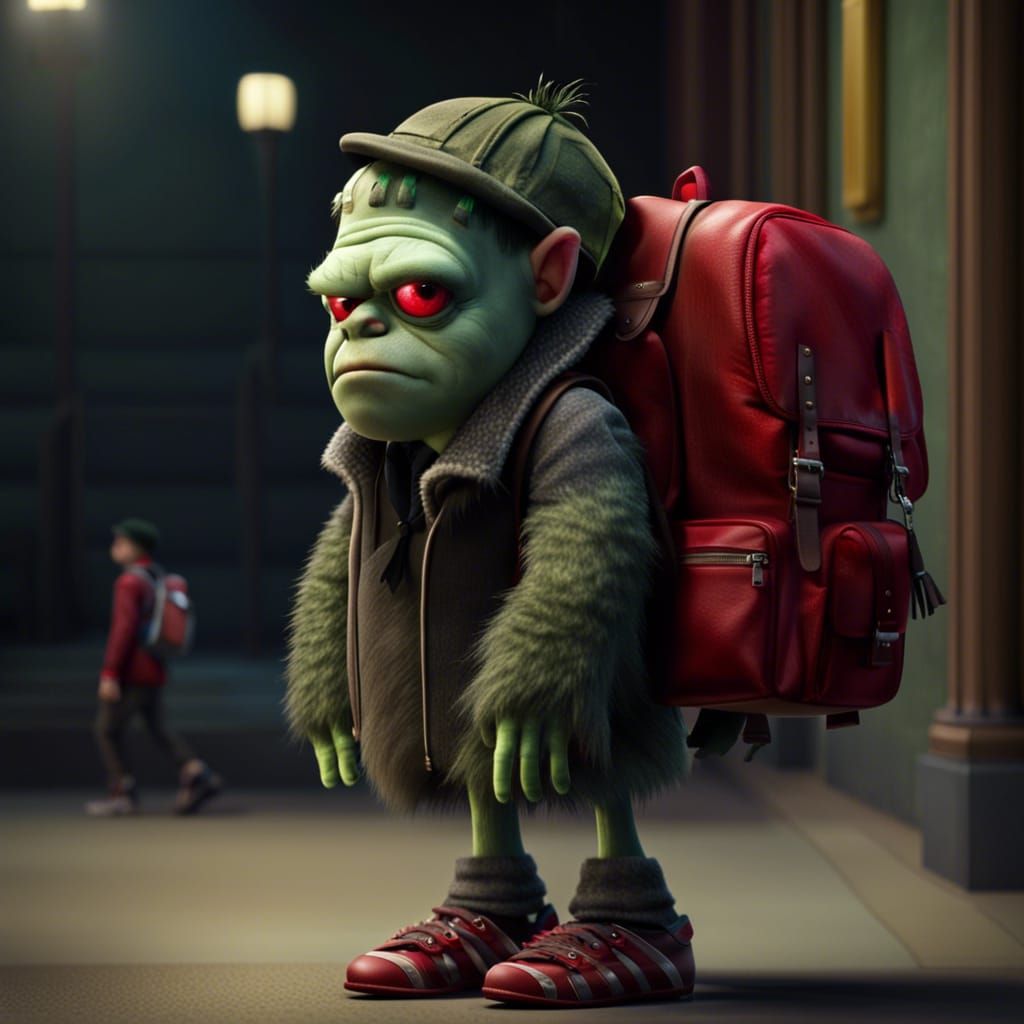 Little Frankenstein Monster on its way to his first day at school. .  by @SalvaMalva
