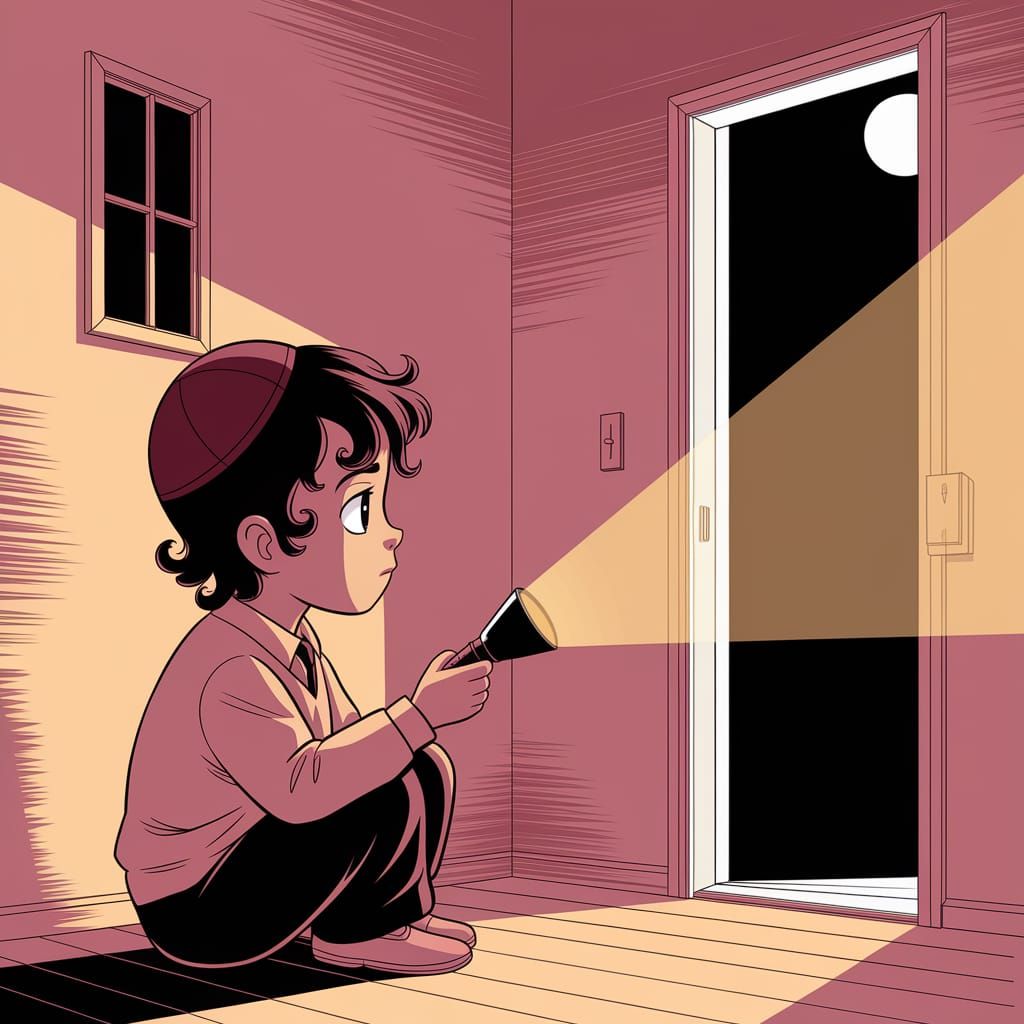 Serene Boy in Dimly Lit Room, Waiting in Anime Style