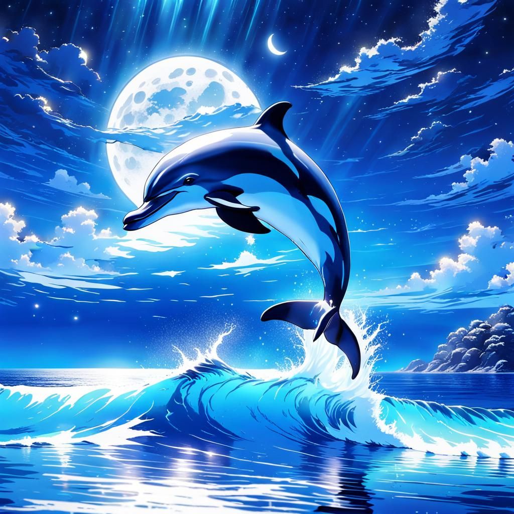 Grateful Dolphin, Serene Landscape  by @Artificial Artistry