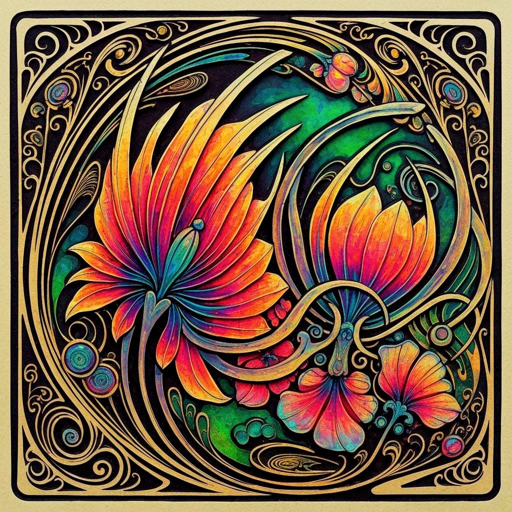 Exotic Bioluminescent Floral Art Nouveau Kirigami