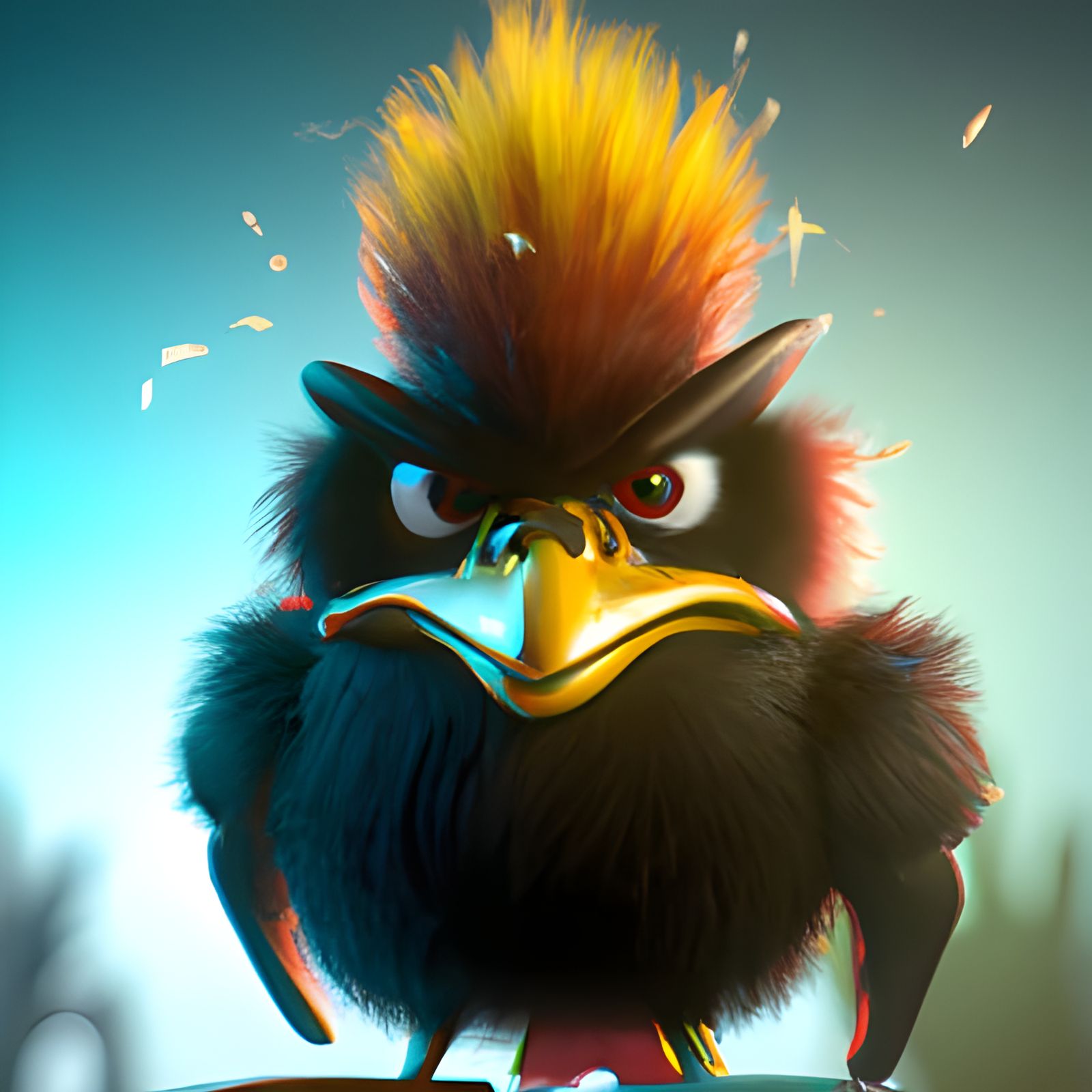 badass gold black furry bird looking at you and wanne take a...
