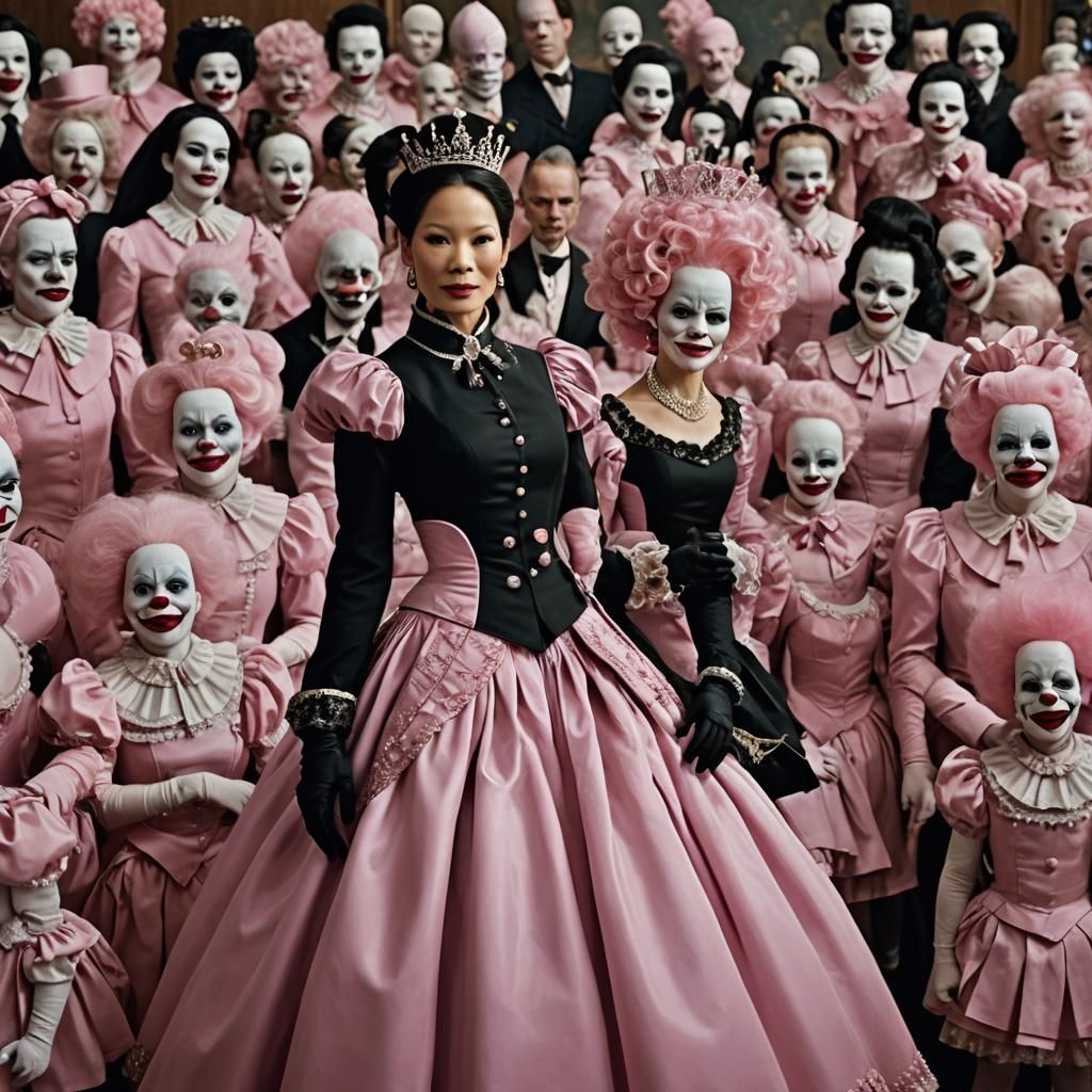 Lucy Liu is the Queen of New York dressed in strict teacher black uniform splendour in front of a class of sissified clo...