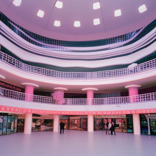 1990s shopping mall in Vaporwave Aesthetic