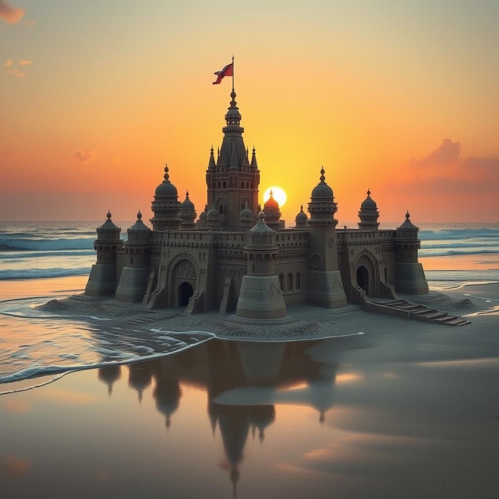 Sand castle on the beach that looks like Atlantis   by @Wildflowers77 