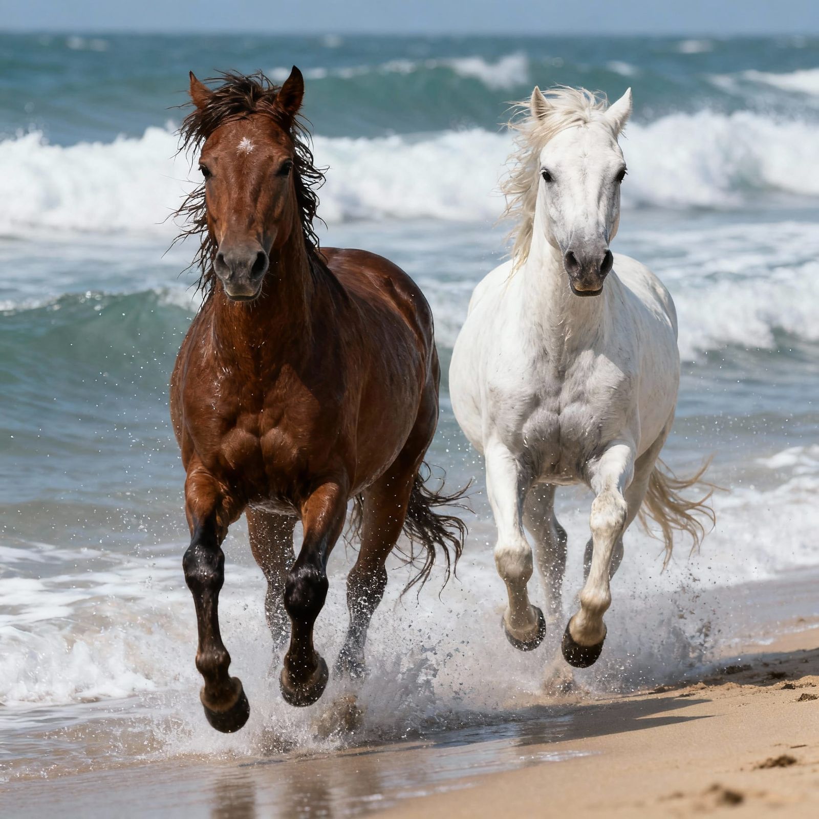 Wild Horses Gallop From the Sea - Realistic